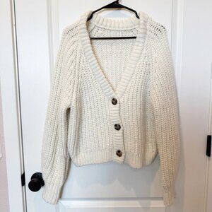 Womens Chunky Knit Button Front Cardigan Size Large Cottagecore Academia Cream